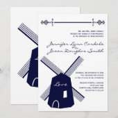Country Dutch Windmill Navy Hochzeitseinladungen Einladung (Vorne/Hinten)