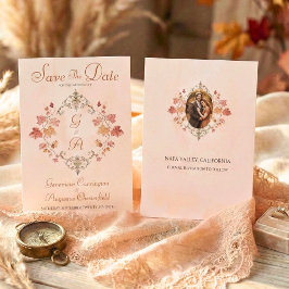 Country Elegance Autumn Watercolor Leaves Photo Save The Date