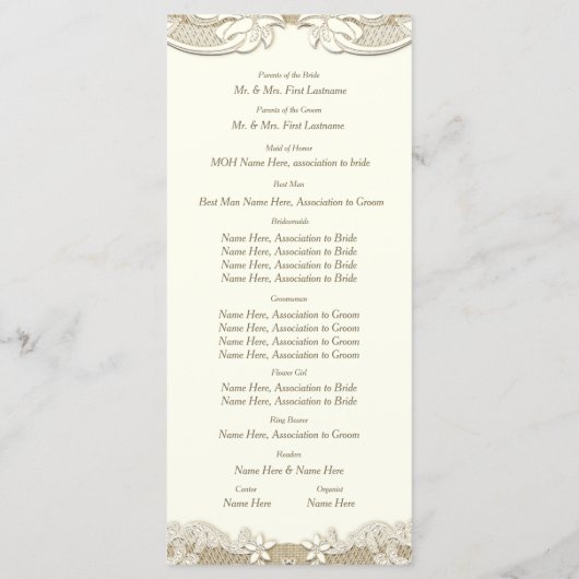 Country Elegance Burlap Floral Wedding Programm (Rückseite)