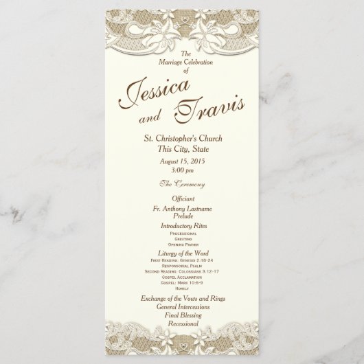 Country Elegance Burlap Floral Wedding Programm (Vorderseite)