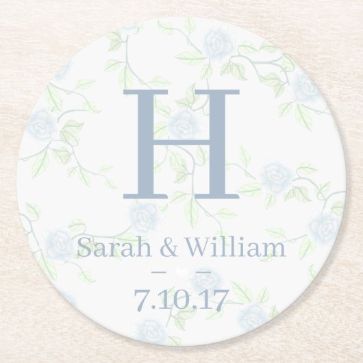 Country Elegant Blue Rose Hochzeit Runder Pappuntersetzer (Vorderseite)