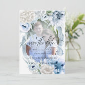 Country Elegante Floral Wasserfarbe Blauen Blumen Save The Date (Stehend Vorderseite)
