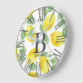 Country Elegante Wasserfarben Lemons Monogramm Große Wanduhr (Winkel)