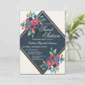 Country Fall Blue Gold Aquarellfarben Blume Süß 16 Einladung (Stehend Vorderseite)