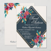 Country Fall Blue Gold Aquarellfarben Blume Süß 16 Einladung (Vorne/Hinten)