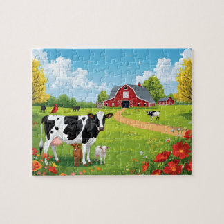Country Farm Animals with Barn Landscape Puzzle