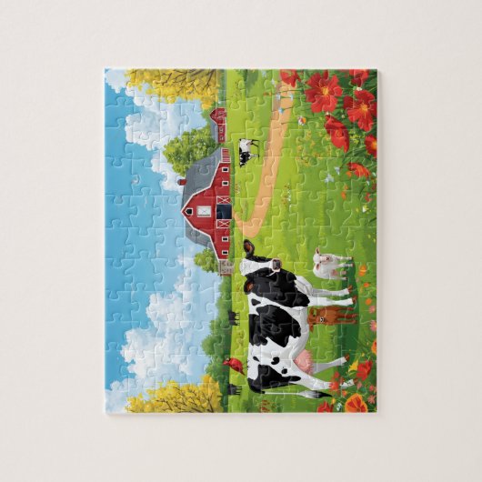 Country Farm Animals with Barn Landscape Puzzle (Vertikal)