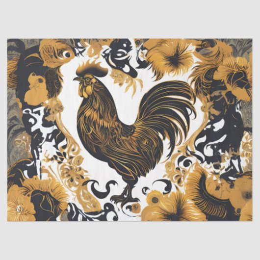 Country Farm Gold und Black Rooster Seidenpapier (Vorderseite)