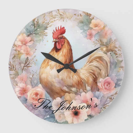 Country Farm Rooster Wall Clock Große Wanduhr (Vorderseite)