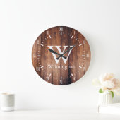 Country Farm Rustic Dark Barn Wood Planks Große Wanduhr (Zuhause)