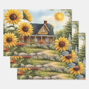 Country Farmhouse Dreamy Golden Sonnenblumen Geschenkpapier Set