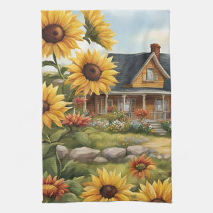 Country Farmhouse Dreamy Golden Sonnenblumen Geschirrtuch