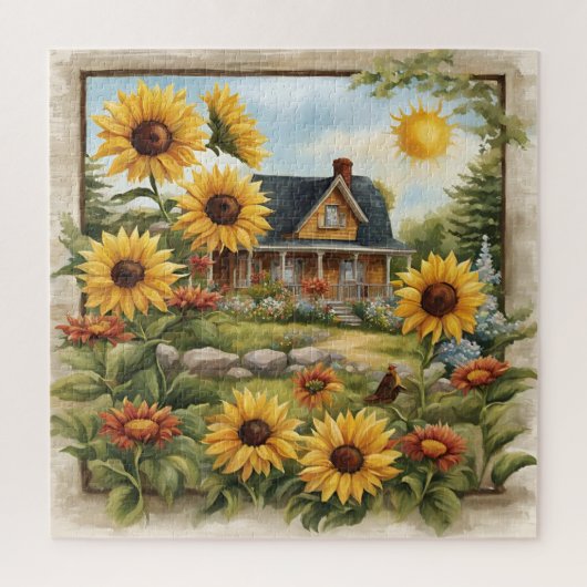 Country Farmhouse Dreamy Golden Sonnenblumen Puzzle (Vertikal)