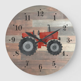Country Farmhouse Red Tractor Faux Wood Wall Clock Große Wanduhr