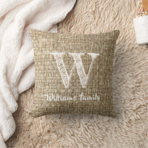 Country Farmhouse Weave Muster Print Monogram Kissen