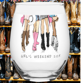 Country Fashion Cowboy Boots Girl's Weekend Custom Weinglas Ohne Stiel