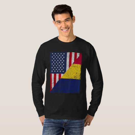 Country Flag Design Half USA Half Chad T-Shirt (Vorne ganz)