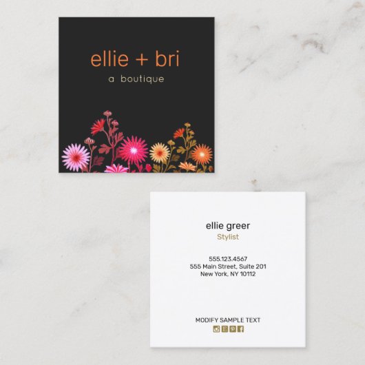 Country Floral Boho Boutique Stylist Quadratische Visitenkarte (Vorne/Hinten)