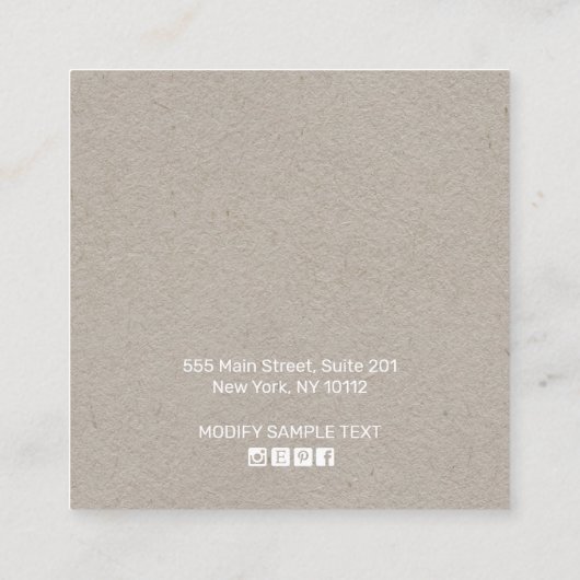 Country Floral Boho Kraft Stuhlvorführung Quadratische Visitenkarte (Rückseite)