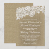 Country Floral Burlap und Lace Wedding Einladungen (Vorne/Hinten)