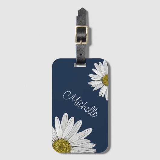 Country Floral Daisies Simple Navy Blue Gepäckanhänger (Vorderseite Vertikal)