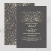 Country Floral - Eternal Romance Gold Wedding Einladung (Vorne/Hinten)