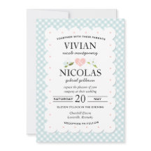 Country Floral Gingham Pink Blue Wedding