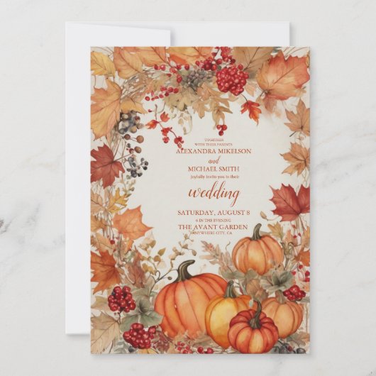 Country Floral Pumpkin Scrip Hochzeit Einladung (Vorderseite)