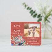 Country Floral Red Wedding Foto Save the Date Einladung (Stehend Vorderseite)