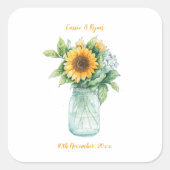 Country Floral Rustic Sonnenblume Mason Jar Hochze Quadratischer Aufkleber (Vorderseite)