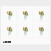 Country Floral Rustic Sonnenblume Mason Jar Hochze Quadratischer Aufkleber (Blatt)