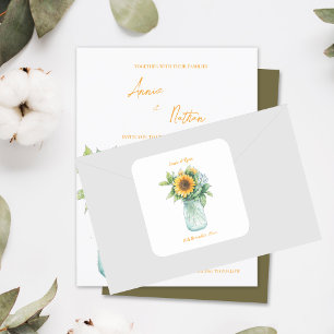 Country Floral Rustic Sonnenblume Mason Jar Hochze Quadratischer Aufkleber