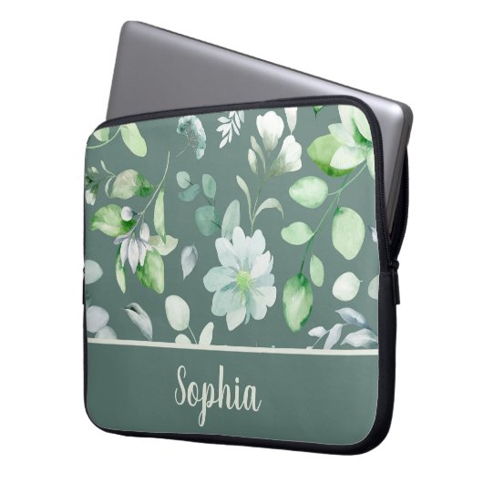 Country Floral Sage Green Signature Laptopschutzhülle (Vorderseite Links)