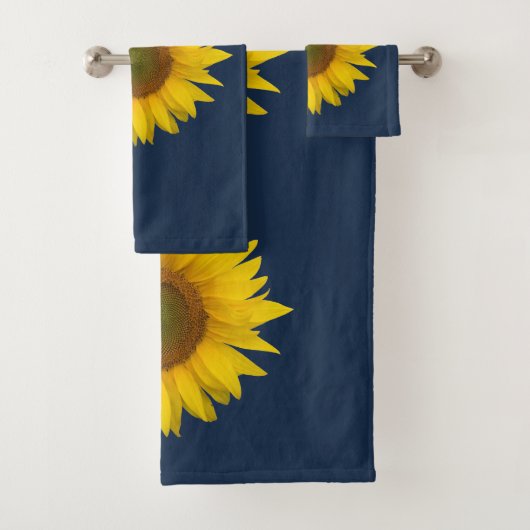 Country Floral Sonnenblumen Sommer Navy Blau Badhandtuch Set (Insitu)