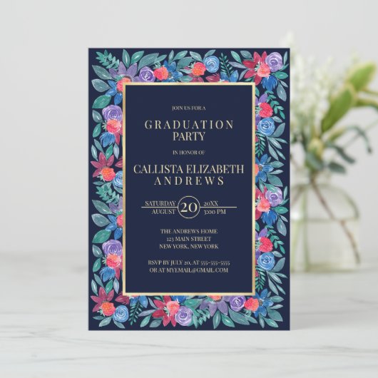 Country Floral Strawberries Wasserfarbe Abschluss Einladung (Stehend Vorderseite)