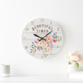 Country Floral White Pine Große Wanduhr (Zuhause)