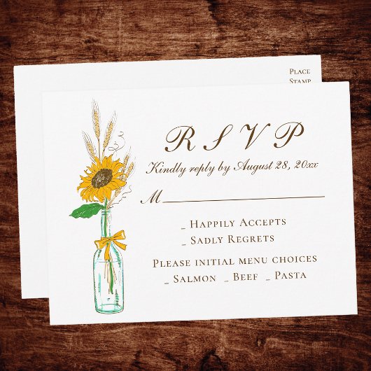 Country Floral Yellow Sunflower Wedding RSVP Einladungspostkarte