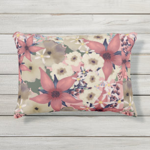 Country Florals   Korallenrosa und Navy Blue Kissen Für Draußen