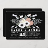 Country Florals Wedding Black & White Einladungen (Vorne/Hinten)