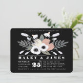 Country Florals Wedding Black & White Einladungen (Stehend Vorderseite)