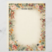 Country Flowers Border Stationery Paper Briefbogen (Vorne/Hinten)