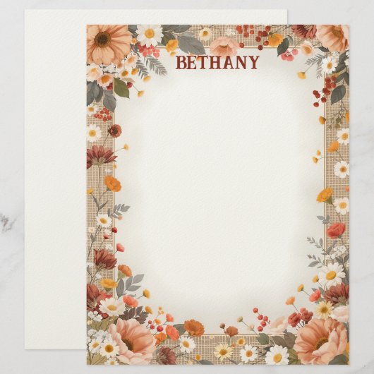 Country Flowers on Burlap Stationery Paper Briefbogen (Vorne/Hinten)