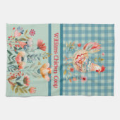 Country Folk Art Chickens on Blue Gingham Karo Geschirrtuch (Horizontal)