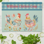 Country Folk Art Chickens on Blue Gingham Karo Geschirrtuch (Gefaltet)