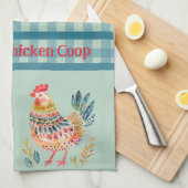 Country Folk Art Chickens on Blue Gingham Karo Geschirrtuch (Viertel Falte)