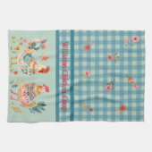 Country Folk Art Chickens on Blue Gingham Karo Geschirrtuch (Horizontal)
