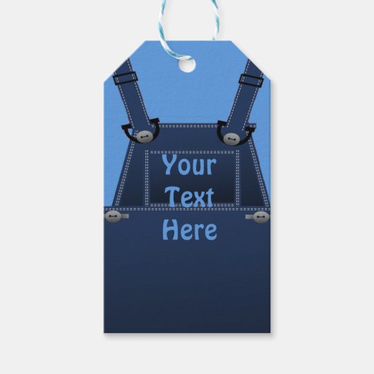 Country Folk Blue Overalls Custom Gift Tag Geschenkanhänger (Vorderseite)