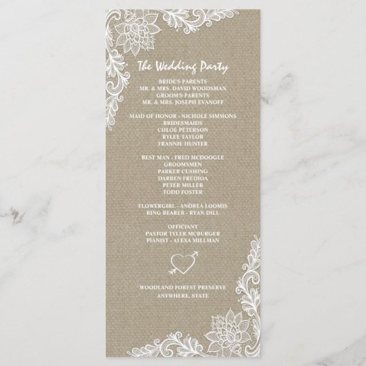 Country Foto Burlap- und Hochzeitsprogramme Programm (Rückseite)