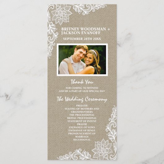 Country Foto Burlap- und Hochzeitsprogramme Programm (Vorderseite)