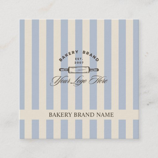 Country French Blue Striping Bakery Logo gestriche Quadratische Visitenkarte (Vorderseite)